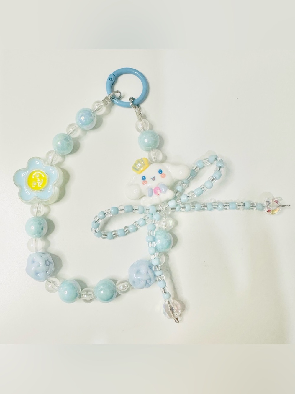 Kawaii Blue Beaded Charm Wristlet with Cinnamon Character